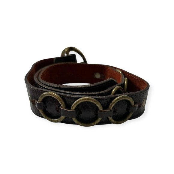Kim White Brown Leather Belt  with Brass Rings,‎ Size 40 - Picture 5 of 16